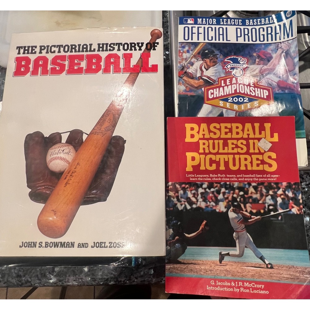 Vintage Baseball Book Lot, Pictorial History, Rules in Pics, 2002 ALCS Program